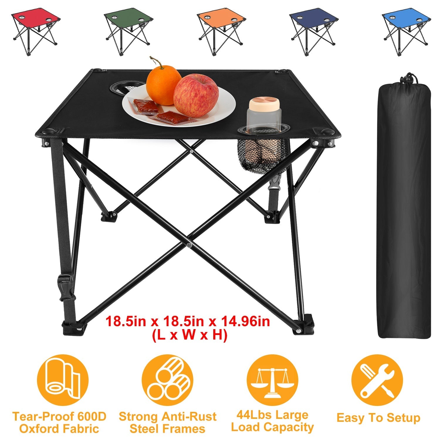 2Pcs Foldable Camping Table Portable Picnic Table Lightweight Travel Desk with 2 Cup Holders/Table Carrying Bag