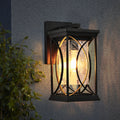 Black Outdoor Wall Lantern with Crackled Glass | 14" Modern Porch Light, E26 Base