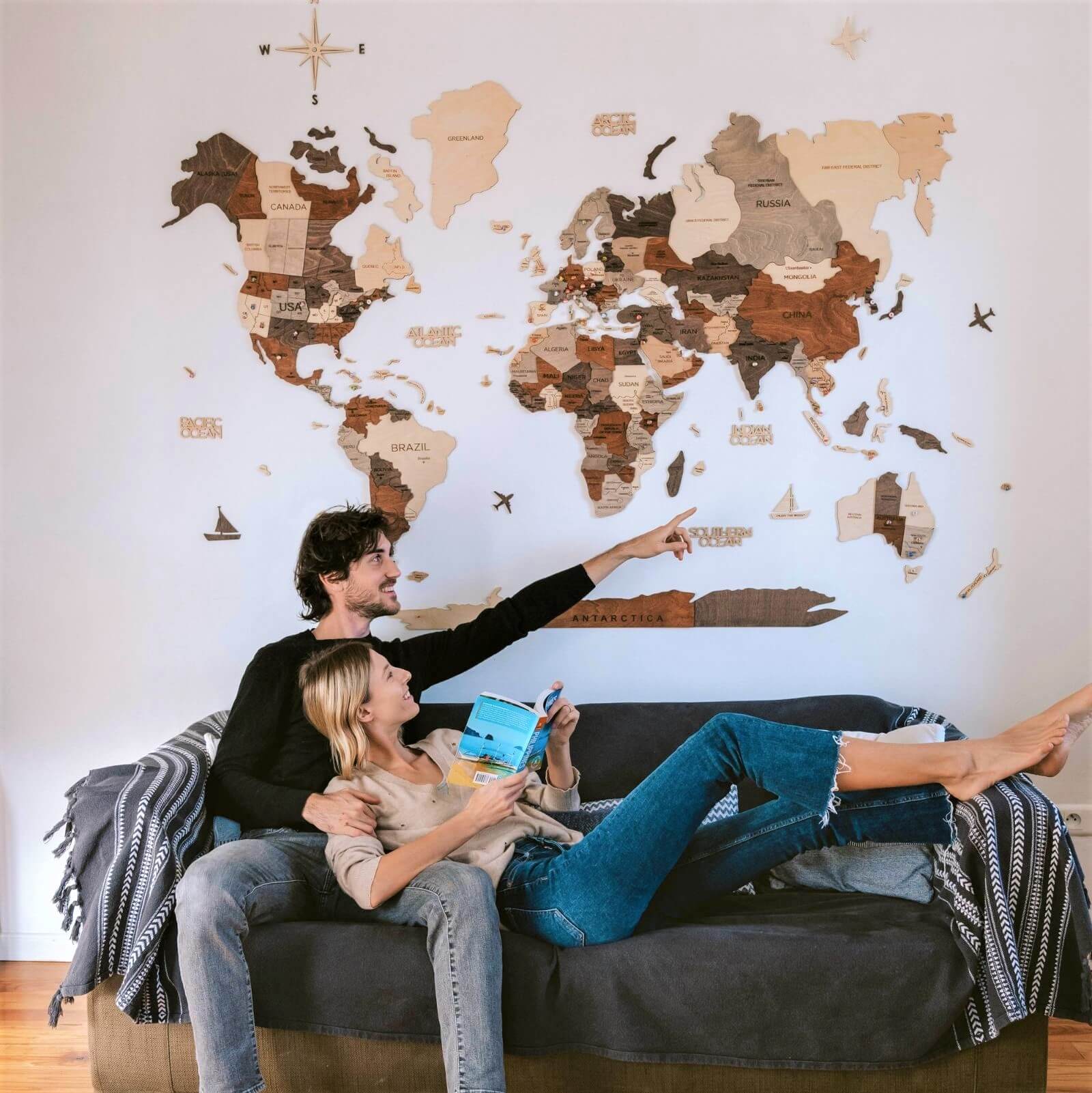 3D Wooden World Map Multicolor - PhishStones Products