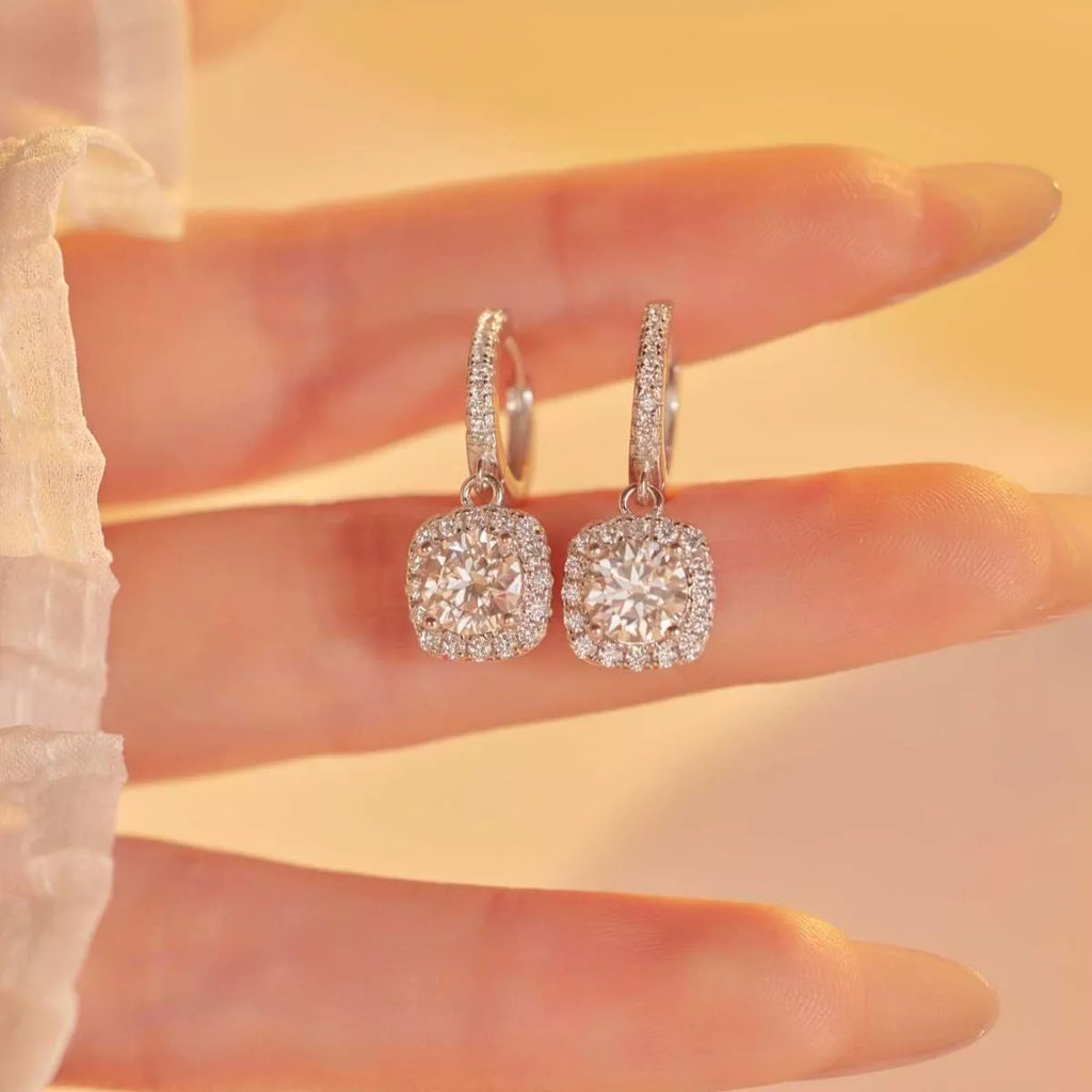 1 Carat Moissanite 925 Sterling Silver Hoop Drop Earrings