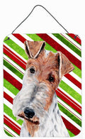 Wire Fox Terrier Candy Cane Christmas Wall or Door Hanging Prints Aluminum Metal Sign Kitchen Wall Bar Bathroom Plaque Home Decor Front Door Plaque, 12x16, Multicolor