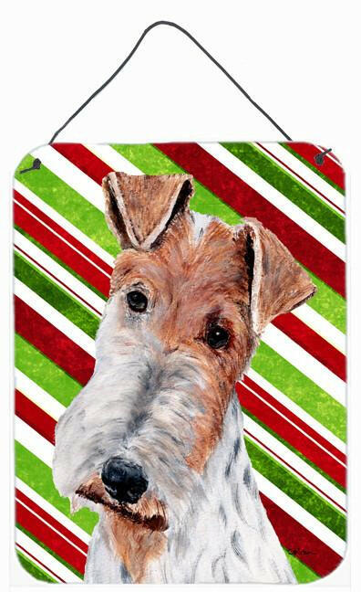 Wire Fox Terrier Candy Cane Christmas Wall or Door Hanging Prints Aluminum Metal Sign Kitchen Wall Bar Bathroom Plaque Home Decor Front Door Plaque, 12x16, Multicolor