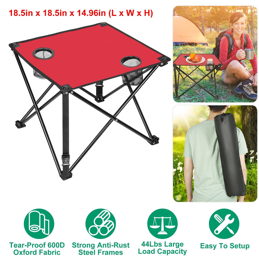2Pcs Foldable Camping Table Portable Picnic Table Lightweight Travel Desk with 2 Cup Holders/Table Carrying Bag