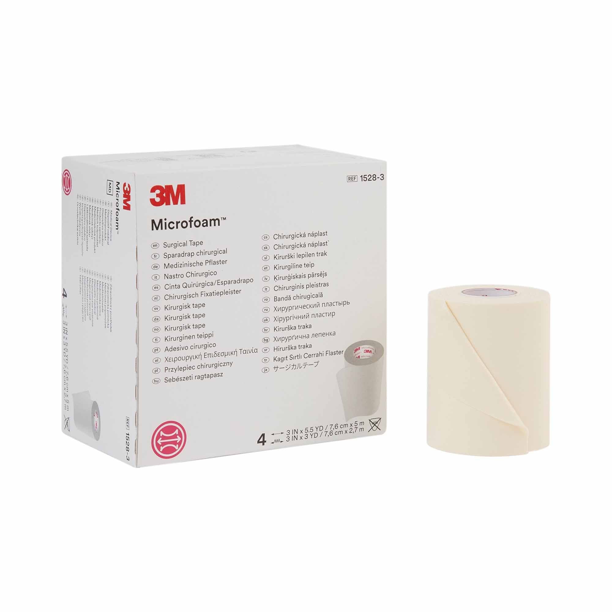 3M™ Microfoam™ Foam / Acrylic Adhesive Medical Tape, 3 Inch x 5-1/2 Yard, White 1528-3