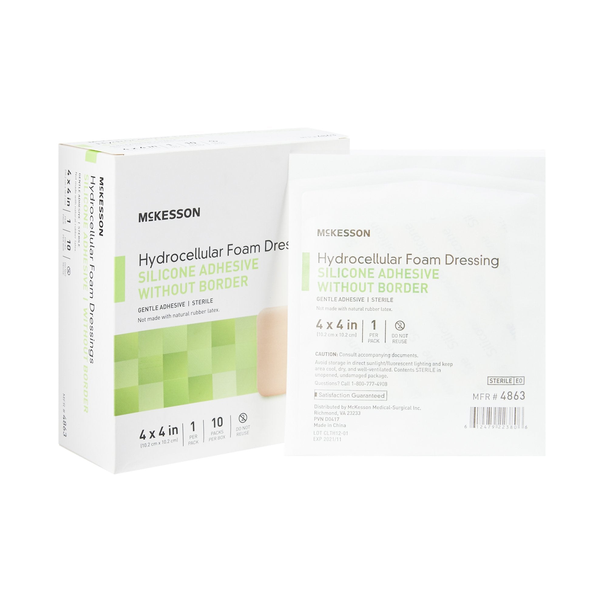 McKesson Silicone Gel Adhesive without Border Silicone Foam Dressing, 4 x 4 Inch 4863