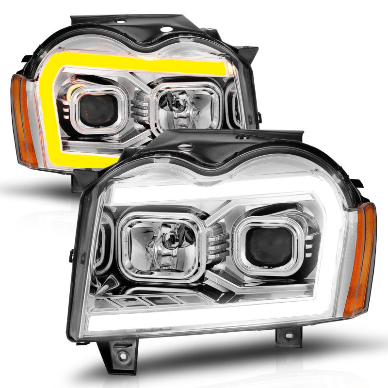 ANZO 05-07 Jeep Grand Cherokee Projector Headlights - w/ Light Bar Switchback Chrome Housing 111544