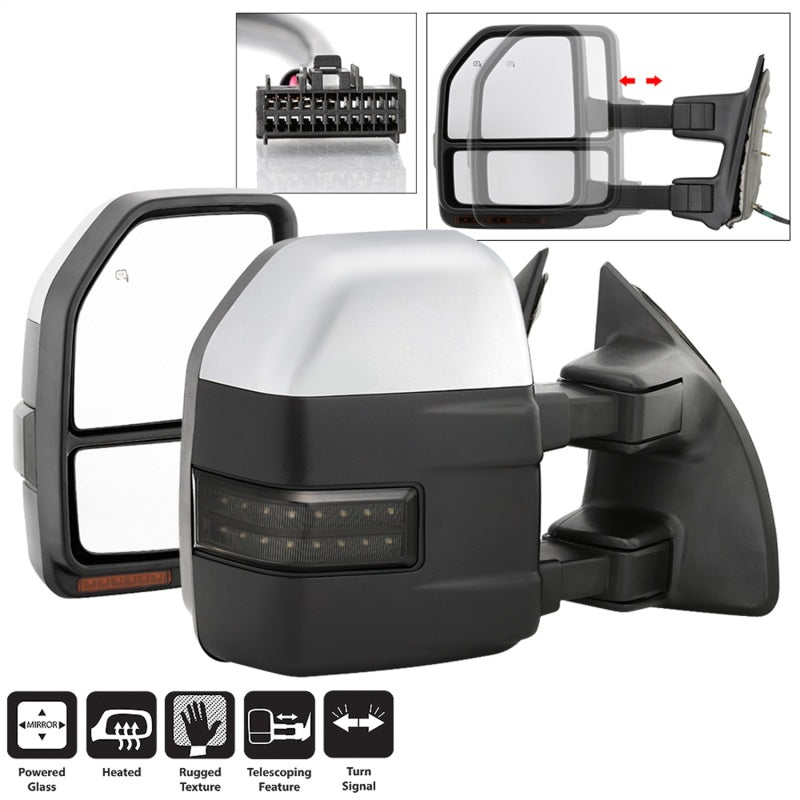 SPYDER xTune 08-15 Ford F-250 SD Heated Adj LED Signal Chrome Mirrors - Smk (MIR-FDSD08S-G5-PW-RSM-SET) 9943133
