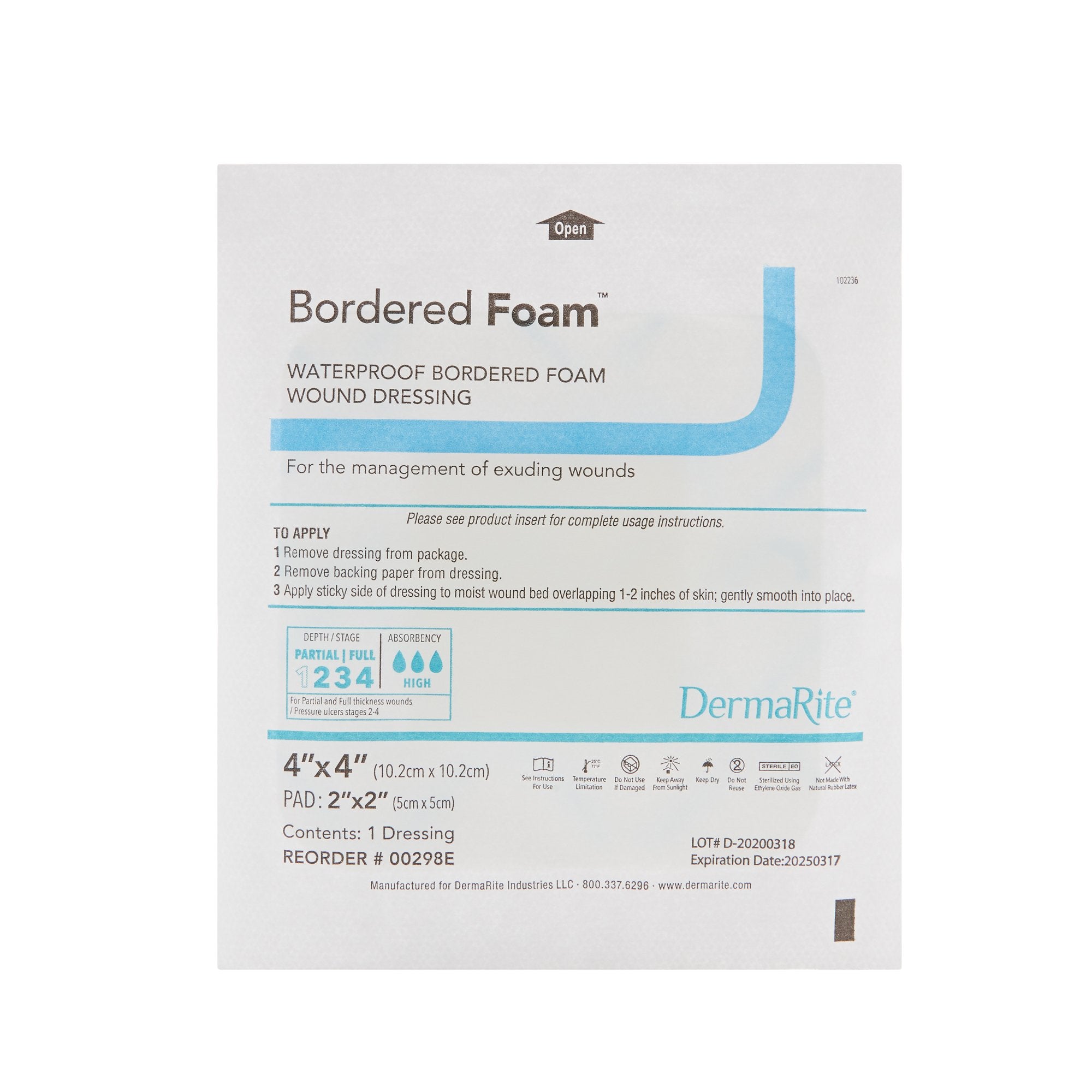 BorderedFoam® Foam Dressing, 4 x 4 Inch 00298E
