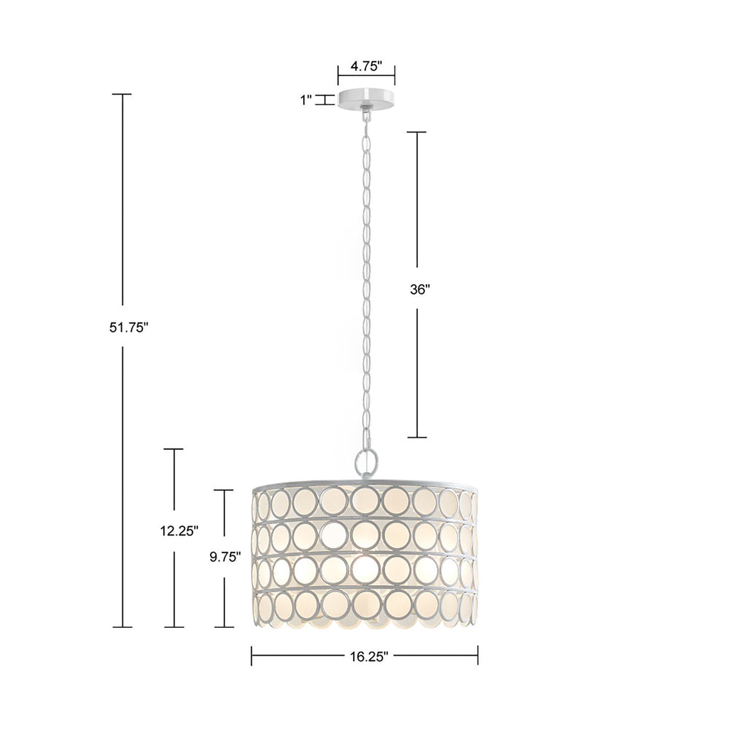 4-Light Glass Drum Shade Chandelier | Mid-Century Modern White Ceiling Light with Frosted Glass — Vaulted Ceiling Compatible, Dining Room & Kitchen