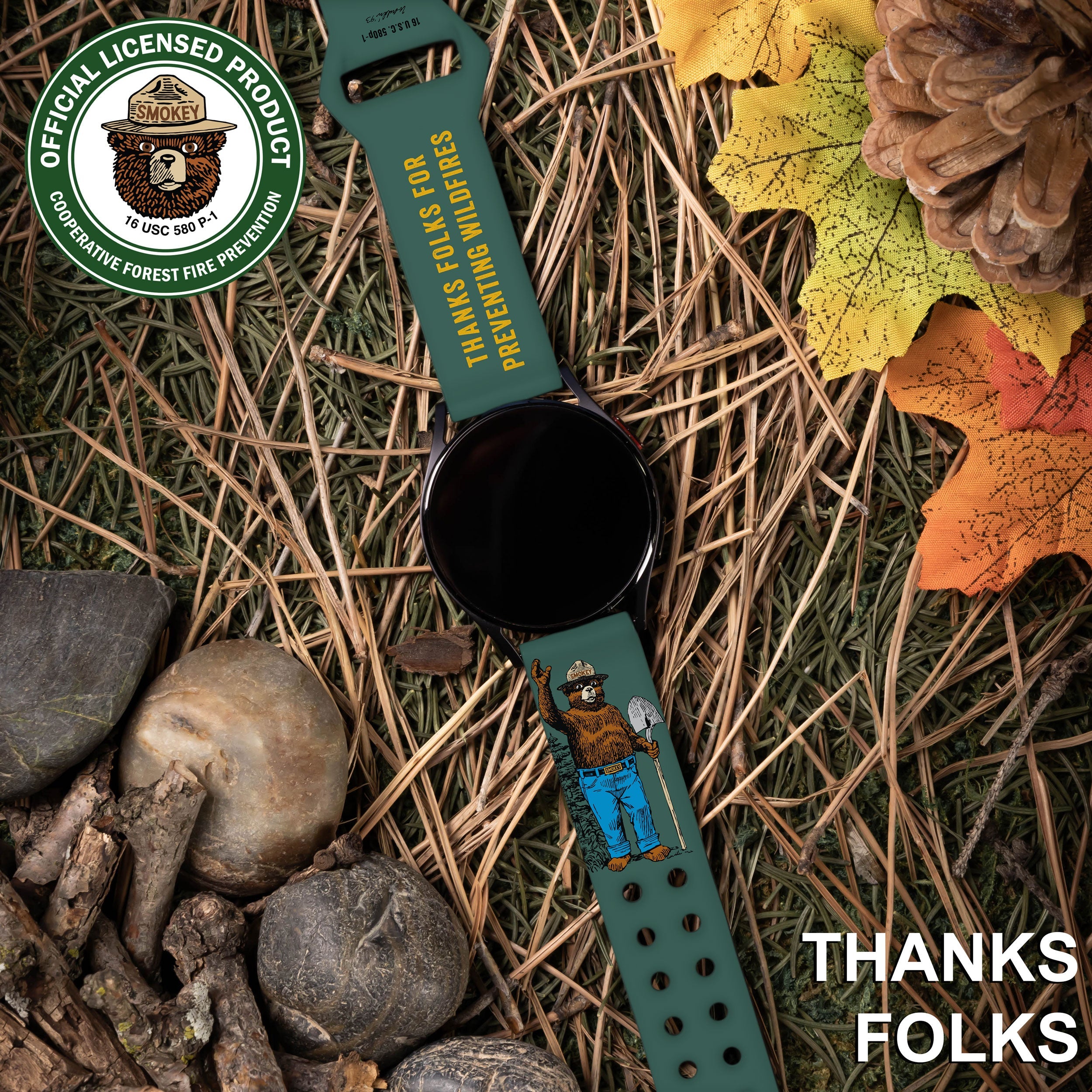 Smokey Bear Classic HD  Watchband for Samsung, Garmin, Fossil, and More