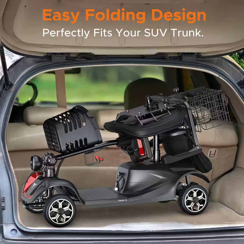 4-Wheel Mobility Scooter, Foldable & Adjustable Design, 250W Motor, 5.6MPH Speed, 24V 12AH Battery