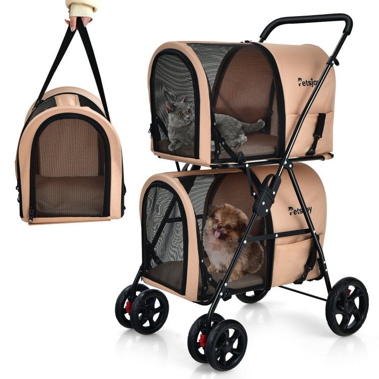 4 - in - 1 Double Pet Stroller with Detachable Carrier and Travel Carriage - PhishStones Products