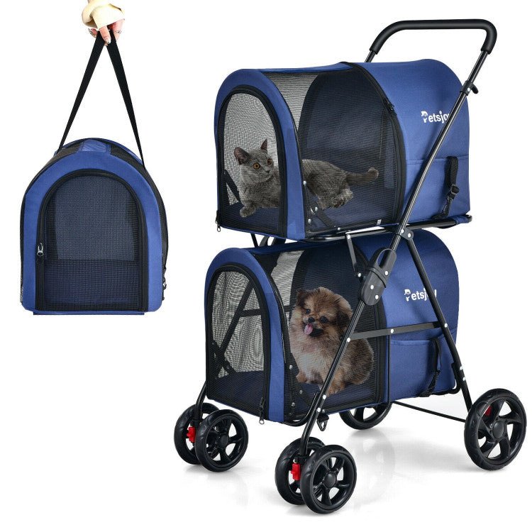 4 - in - 1 Double Pet Stroller with Detachable Carrier and Travel Carriage - PhishStones Products