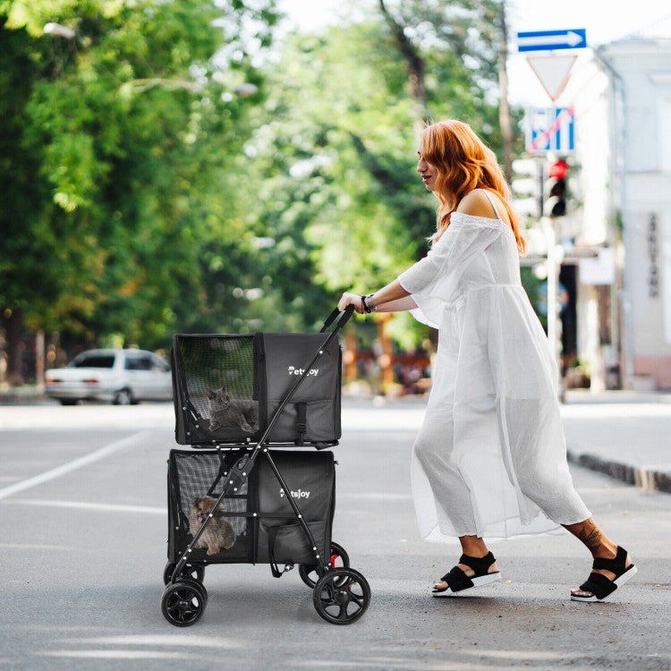 4 - in - 1 Double Pet Stroller with Detachable Carrier and Travel Carriage - PhishStones Products