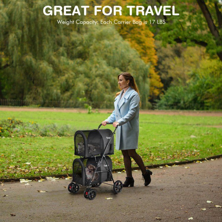 4 - in - 1 Double Pet Stroller with Detachable Carrier and Travel Carriage - PhishStones Products