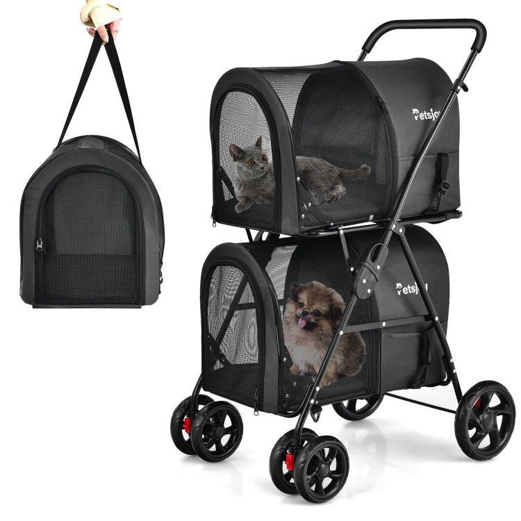 4 - in - 1 Double Pet Stroller with Detachable Carrier and Travel Carriage - PhishStones Products