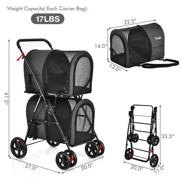 4 - in - 1 Double Pet Stroller with Detachable Carrier and Travel Carriage - PhishStones Products