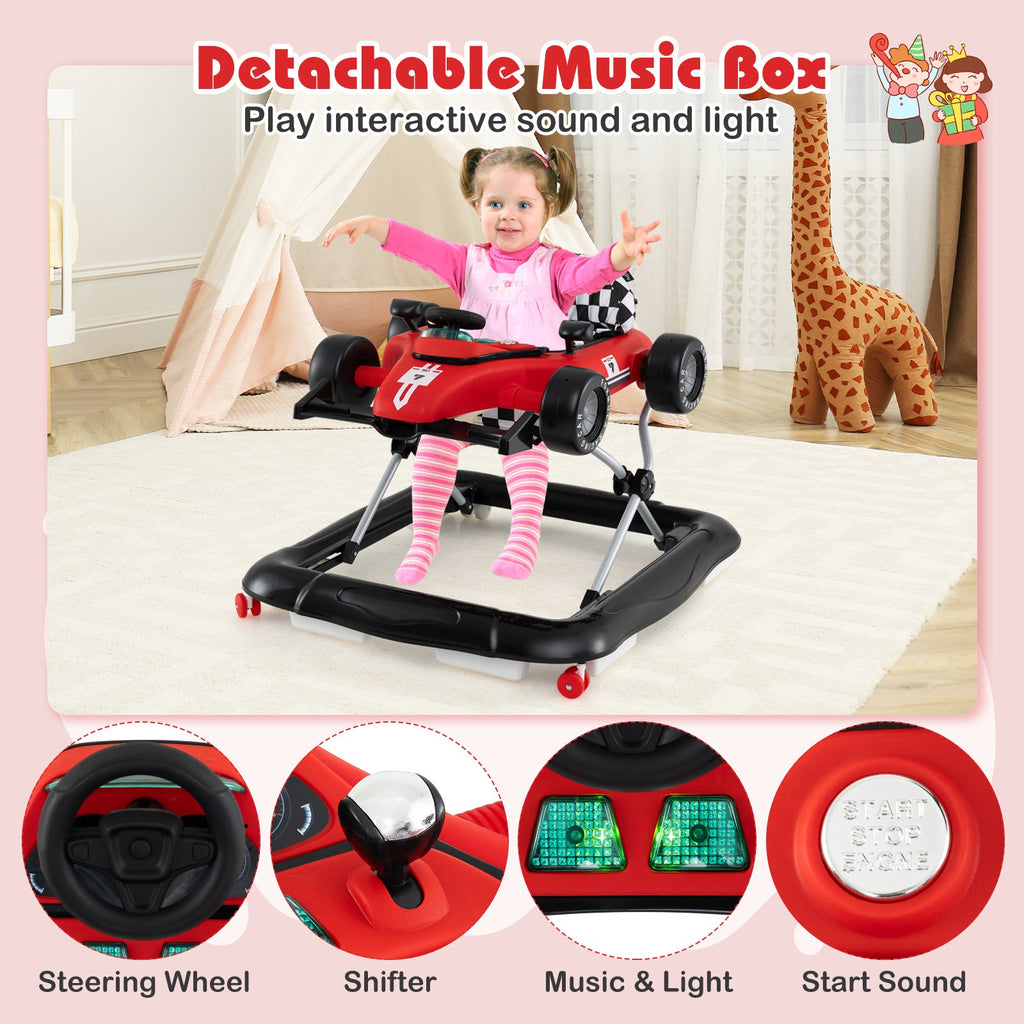 4-in-1 Baby Push Walker Activity Center Height Adjustable with Music Box-Red