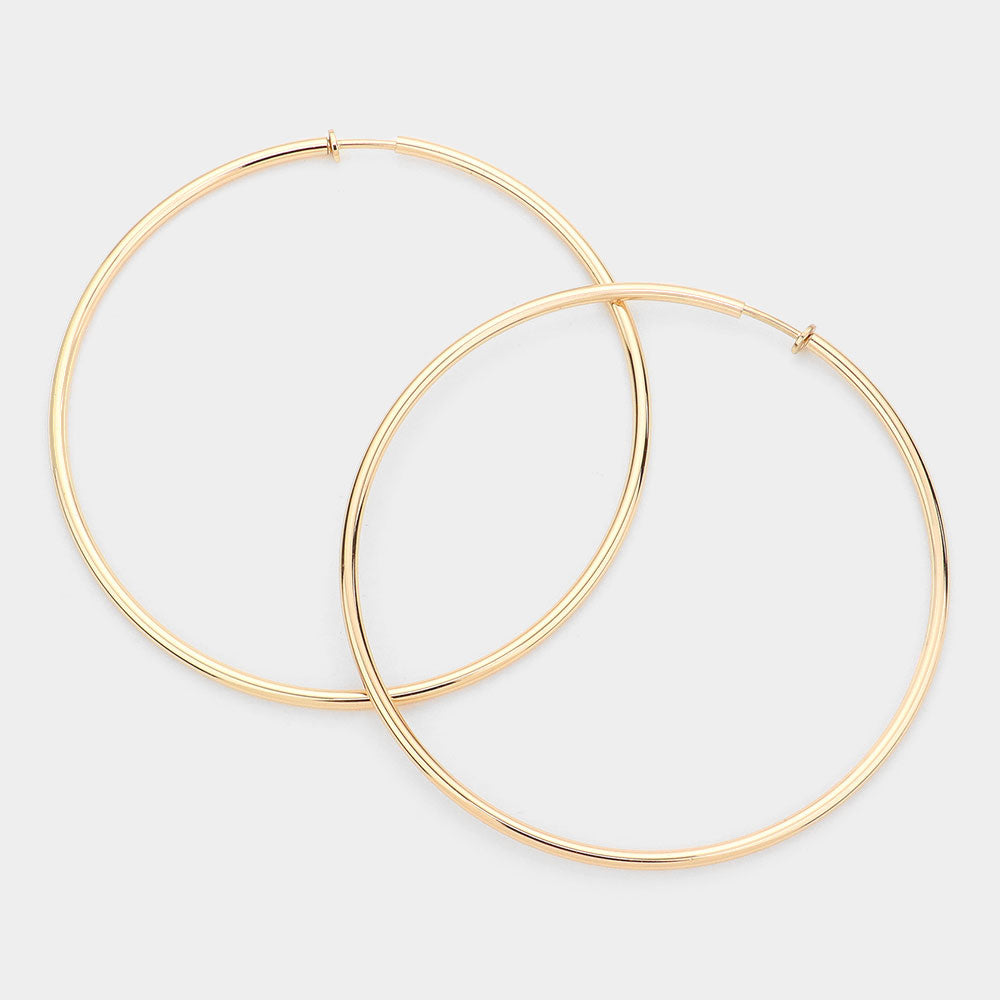 4 Inch Extra Large Metal Hoop Clip On Earrings