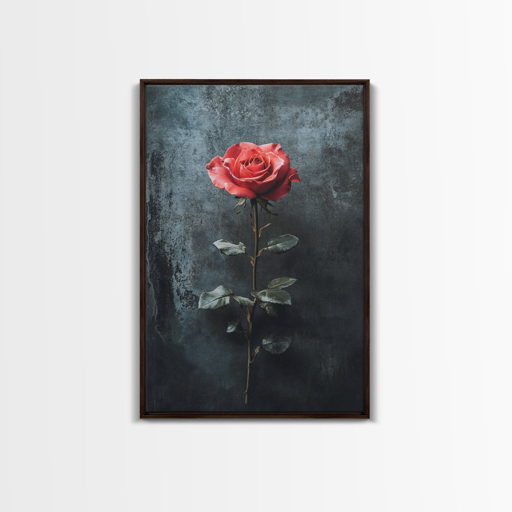 Red Rose Canvas Print, Art Print Roses Framed Canvas Print, Antique Flowers Print, Oil Painting Vintage Flowers, Ready To Hang, Flowers Wall Art