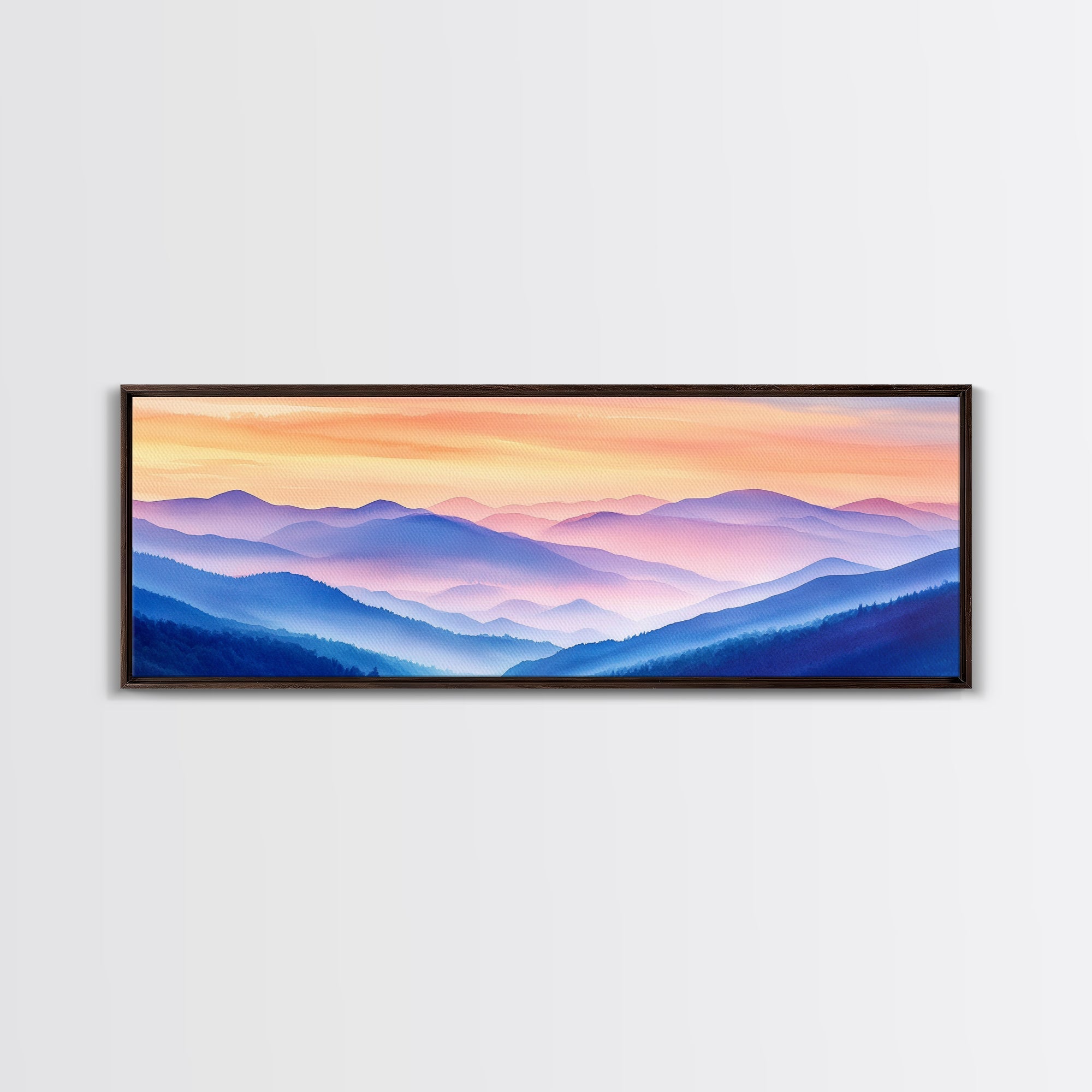 Smoky Mountain Landscape Canvas Print, Blue Ridge Mountains Painting, Panoramic Wall Art, Mountain Cabin Wall Art Home Decor