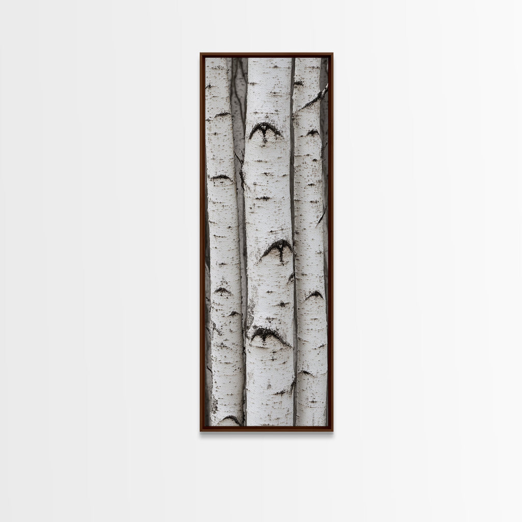 Classic Birch Trees Black and White Wall Art Framed Canvas Print Rustic Farmhouse Art Tall Narrow Art Guest Room Decor