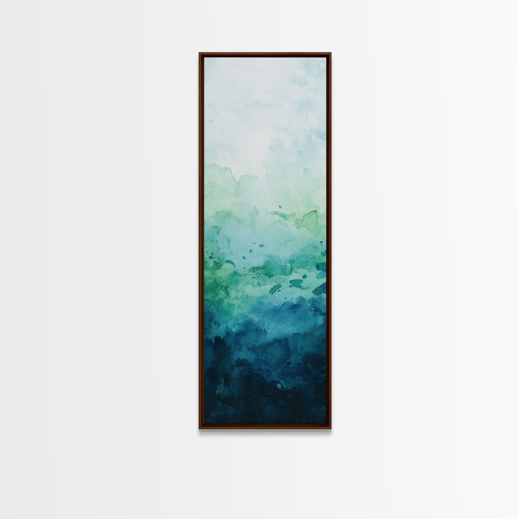 Gradient Watercolor Framed Canvas Print in Green and Blue, Sage Green Wall Art, Minimalist Art, Bedroom Art, Living Room Art