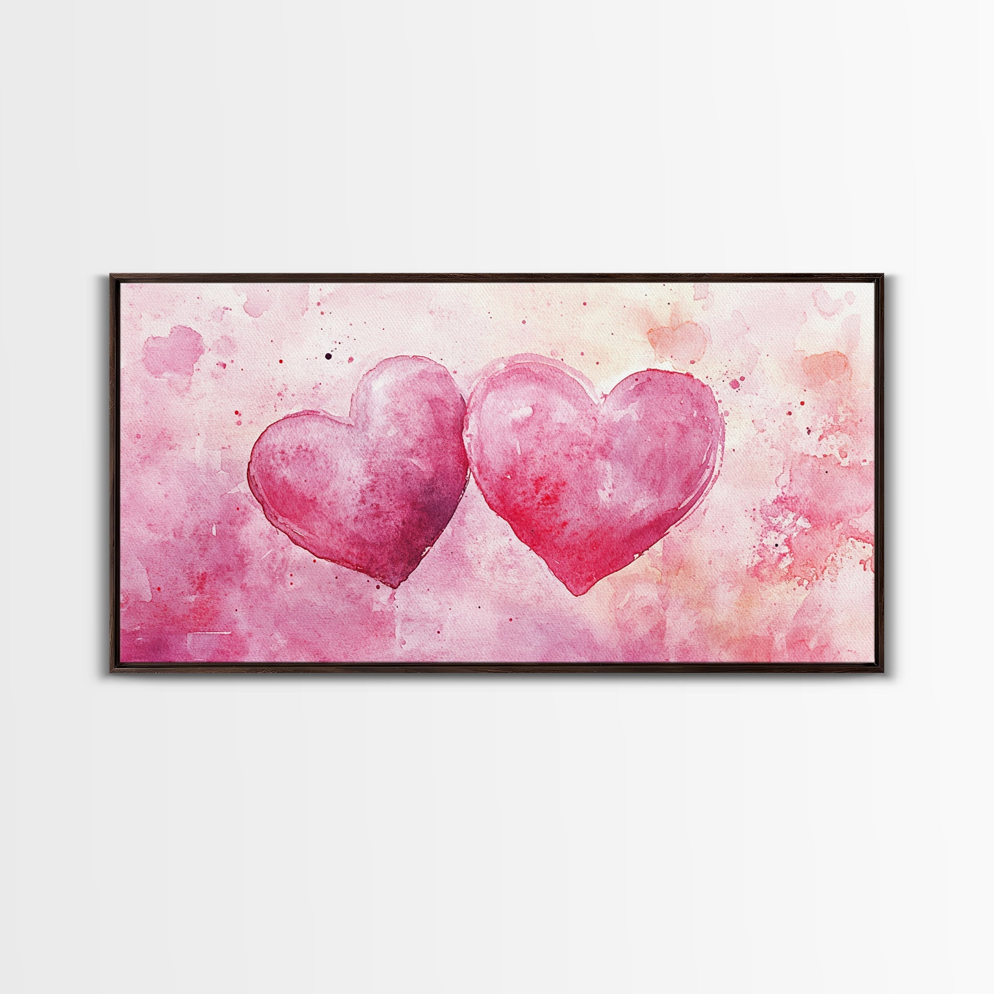 Watercolor Heart Pair Framed Canvas Print, Romantic Pink Abstract Art, Whimsical Valentine Wall Art, Bedroom Gift Idea, Light Pink Decor