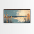 Marsh Landscape, Canvas Print, wabi sabi art, extra wide painting, panoramic wall art, minimalist landscape, soft neutral tones