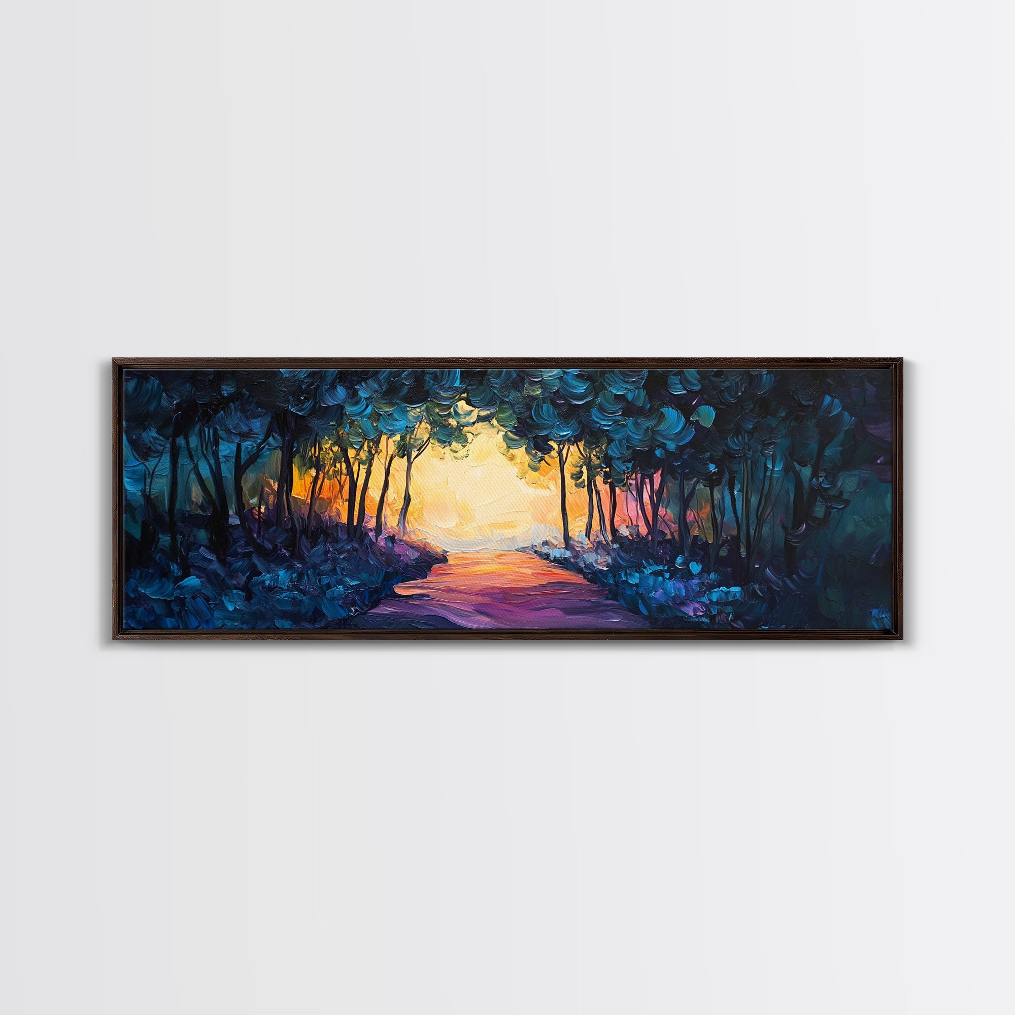 Enchanted Forest, Magical Nature Scene, Sunset Pathway Art, Mystical Landscape, Dreamy Wall Decor, Framed Canvas Print