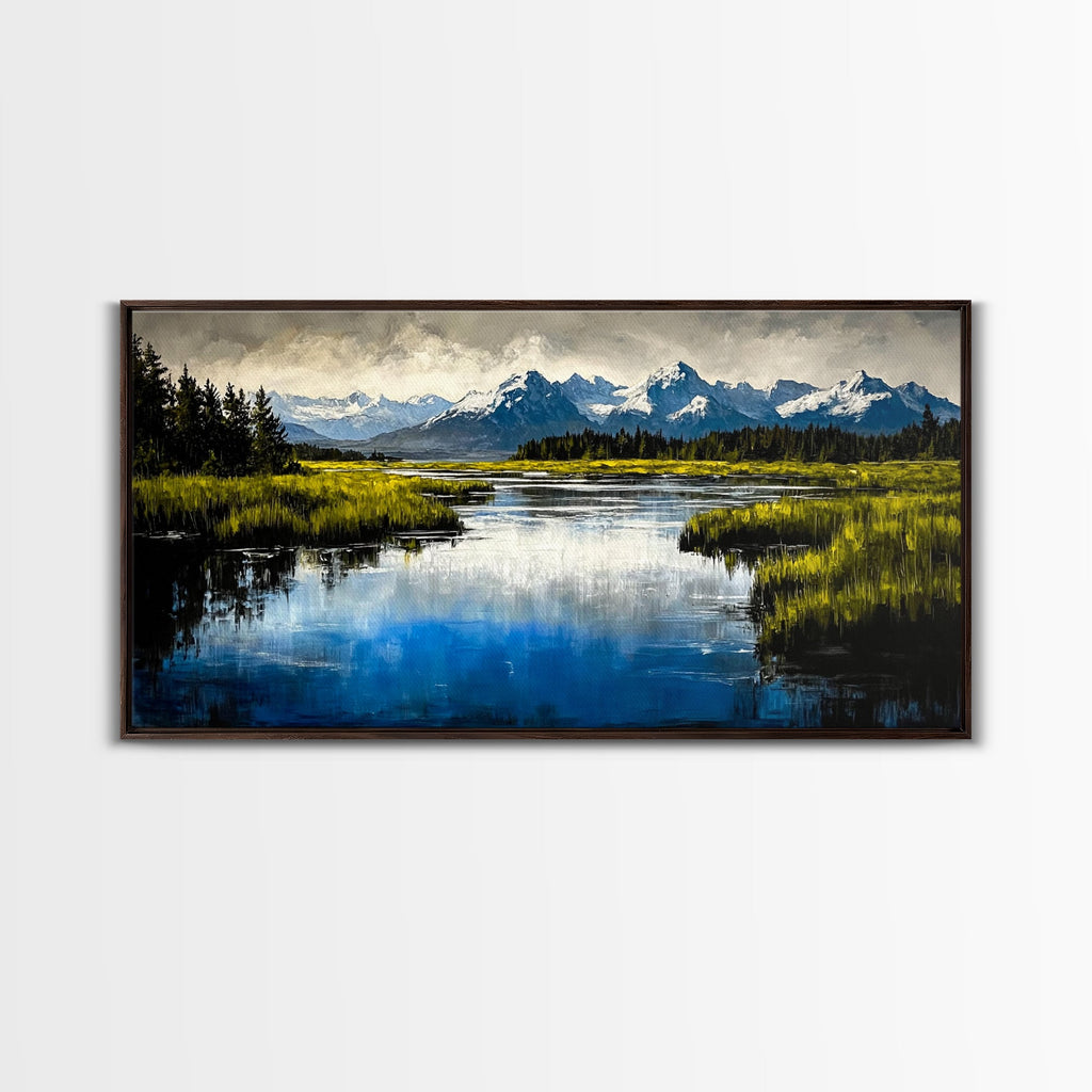 Mountain Reflection, Lake, Landscape, Framed Canvas Print, Nature Wall Art, Rustic Home Decor, Large Wall Art, Cabin Art, Gift Idea
