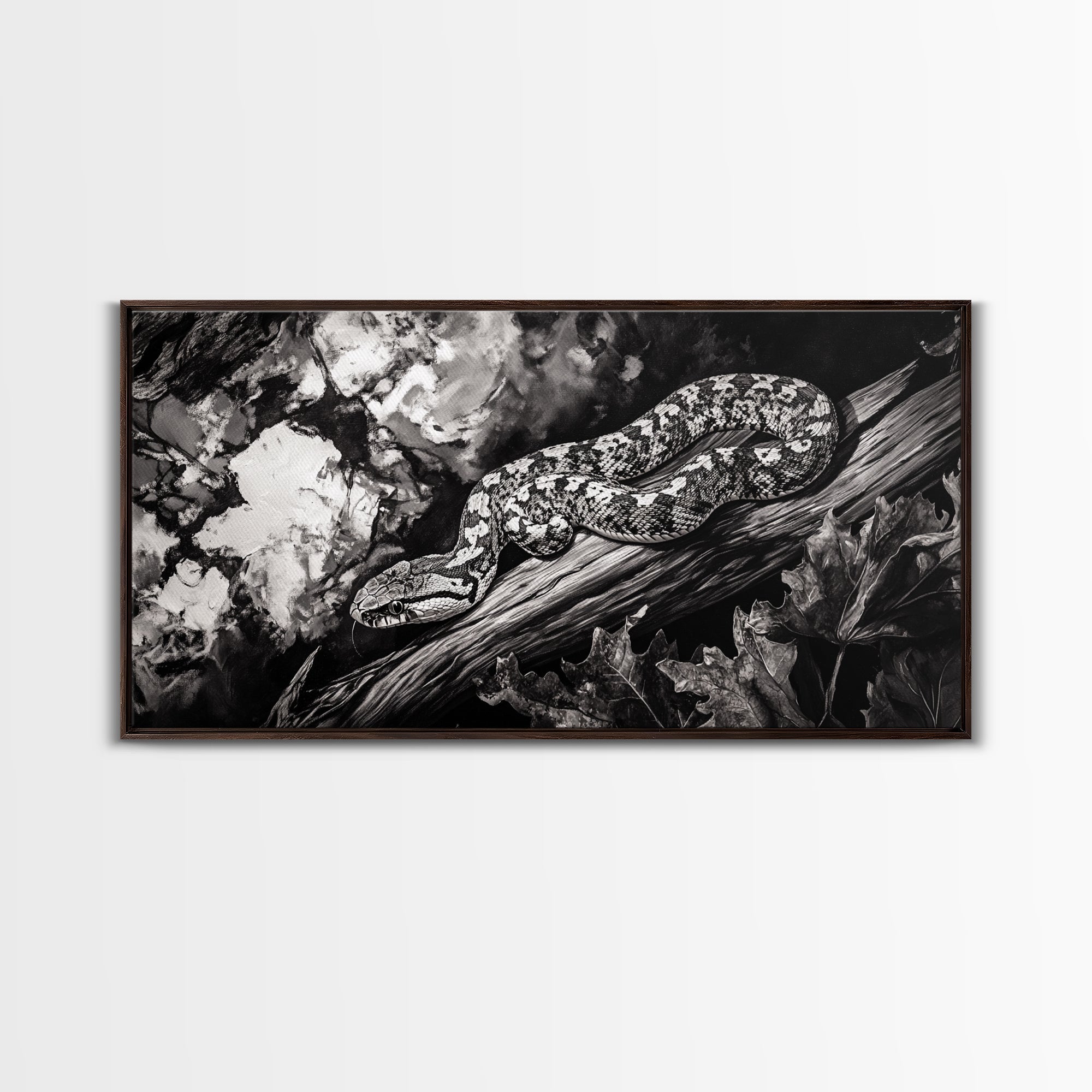Timber Rattlesnake, Wildlife Artwork, Black and White Nature Art, Rustic Home Decor, Forest Animal Print, Living Room Art, Canvas Print