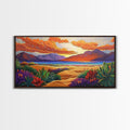 Sunset Desert, Mountains, Canvas Print, Vibrant desert landscape art with sunset sky and mountains, perfect Living Room Wall Art