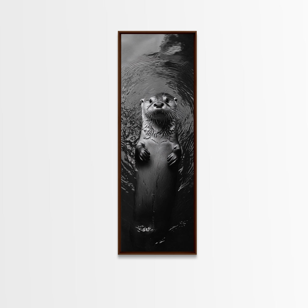 Cute Otter, Wildlife Charm, Animal Portrait, Black White Art, Canvas Print, Kids Room Wall Art, Woodland Nursery, Nature Lover Gift