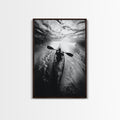 Kayaking Exploration, River Reflections, Adventure Sport, Framed Canvas Print, Office Wall Art, Moody Travel Photography, Nature Wall Decor