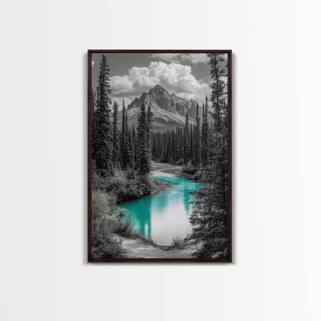 Mountain River, Turquoise Stream, Serene Nature Scene, Canvas Print, Living Room Wall Art, Minimal Landscape Decor, Cabin Vibes