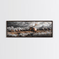 Elk Herd, Majestic Wildlife, Autumn Landscape, Framed Canvas Print, lodge decor, rustic mountain wall art, moody nature canvas