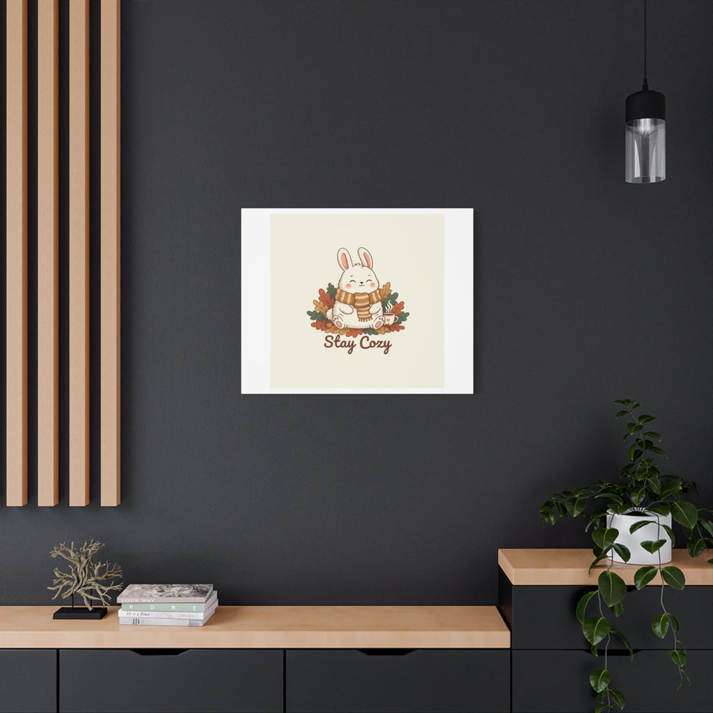 Cozy Bunny Illustration Canvas | Cute Critter Winter Forest Art