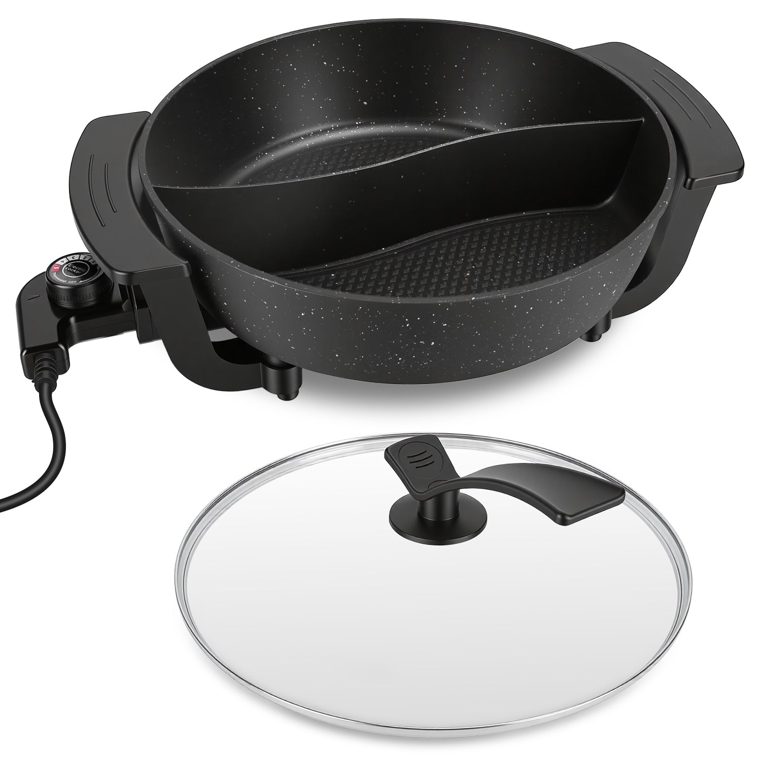 6L Electric Hot Pot with Divider 1100W Dual-Flavor Pot Shabu Shabu Pot Non-Stick with 5-Temp Control for Shabu Shabu Fondue Perfect for Family Gatheri
