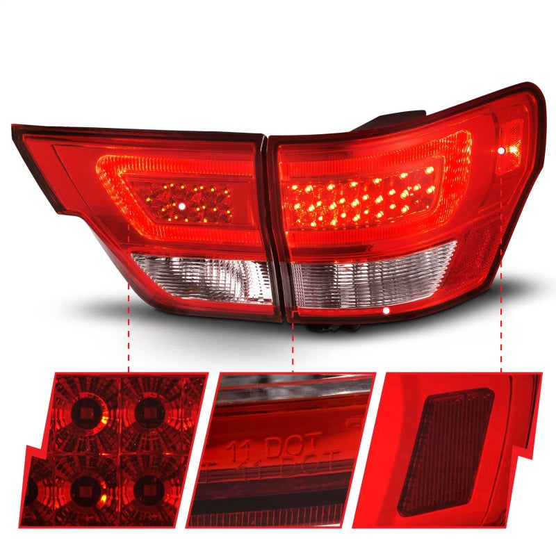 ANZO 11-13 Jeep Grand Cherokee LED Taillights w/ Lightbar Chrome Housing Red/Clear Lens 4pcs 311442
