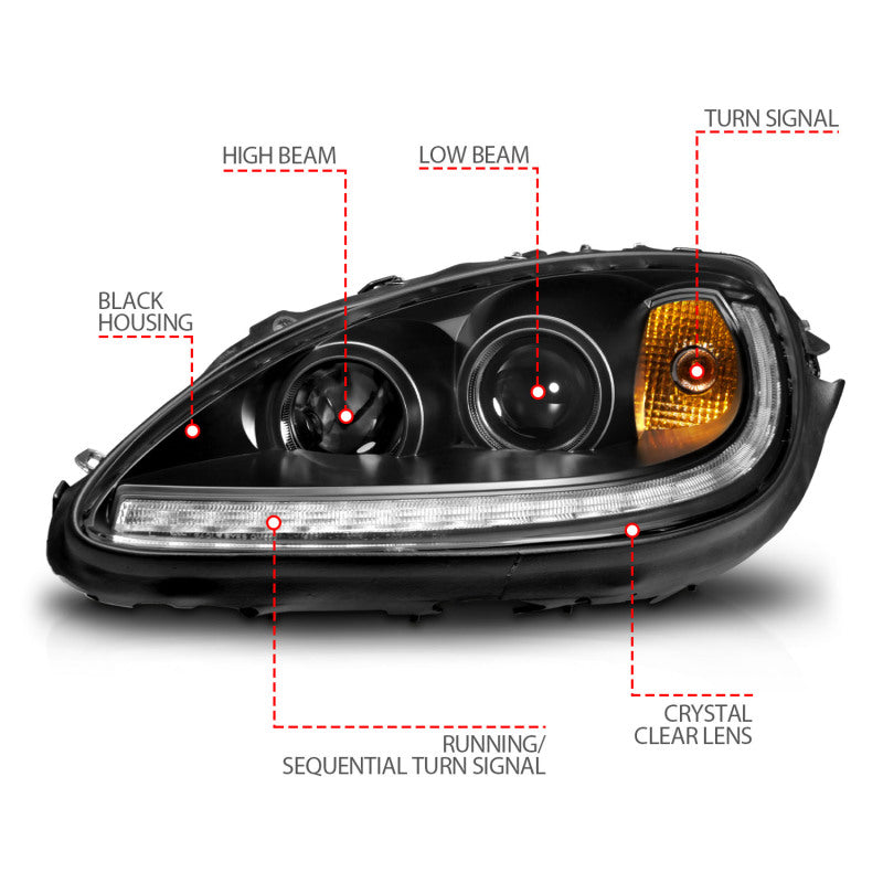 ANZO 05-13 Chevrolet Corvette Projector Headlights w/switchback & Sequential LED - Black Amber 121571