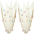 Nature Fish Net Wall Decoration with Shells, Ocean Themed Wall Hangings Fishing Net Party Decor for Pirate Party,Wedding,Photographing Decoration (2pack-Beige/Beige)