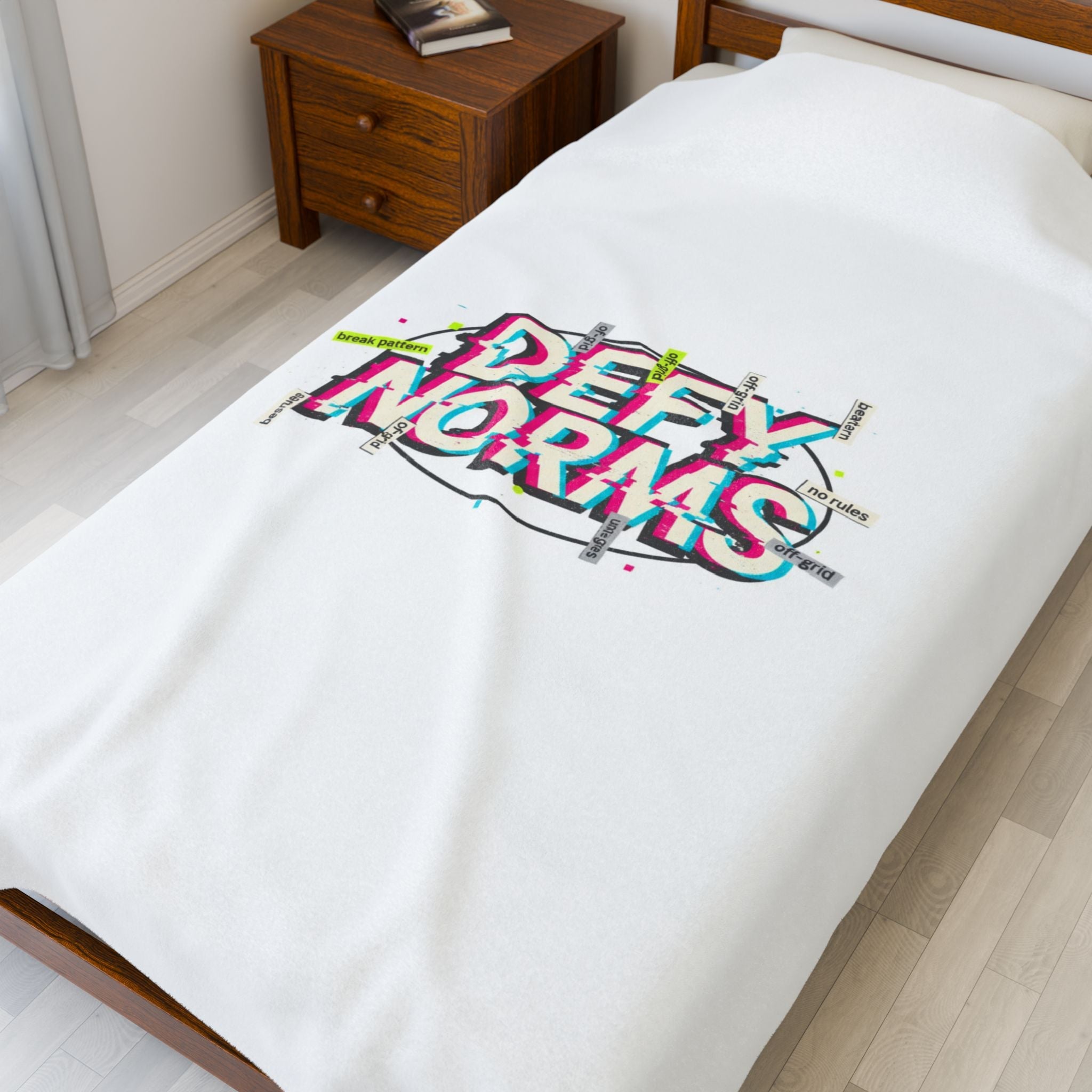 Defy Norms Velveteen Plush Blanket | anti-aesthetic, glitch font