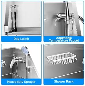 Dog Bath Tub 34'' Small Dogs, Pet Grooming Bahtub Home Washing Station for Small Pets Stainless Steel with Sliding Doors, Left Steps