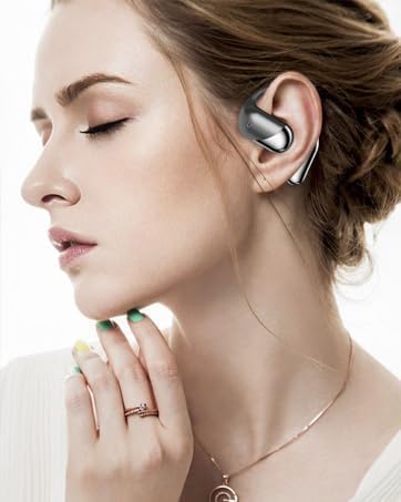 Open Ear Clip Wireless Earbuds Bone Conduction Headphones, Bluetooth 5.4, Open Ear Design for Running Fitness,office，Built-in Mic, IPX7 Waterproof, LED Display Charging Case,Ear Hooks Ear Buds