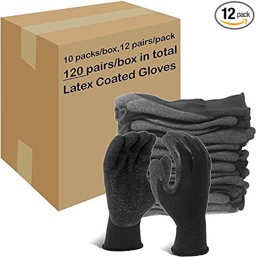 Evridwear Crinkle Latex Rubber Hand Coated Safety Work Gloves for Men Women General Multi Use Construction Warehouse Gardening Assembly Landscaping (S-Size) 120 Pairs Pack