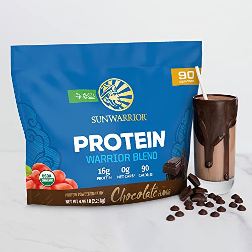 Organic Sunwarrior - Warrior Blend, Plant Based, Raw Vegan Protein Powder with Peas & Hemp, Chocolate, 30 Servings, 26.4 Ounce