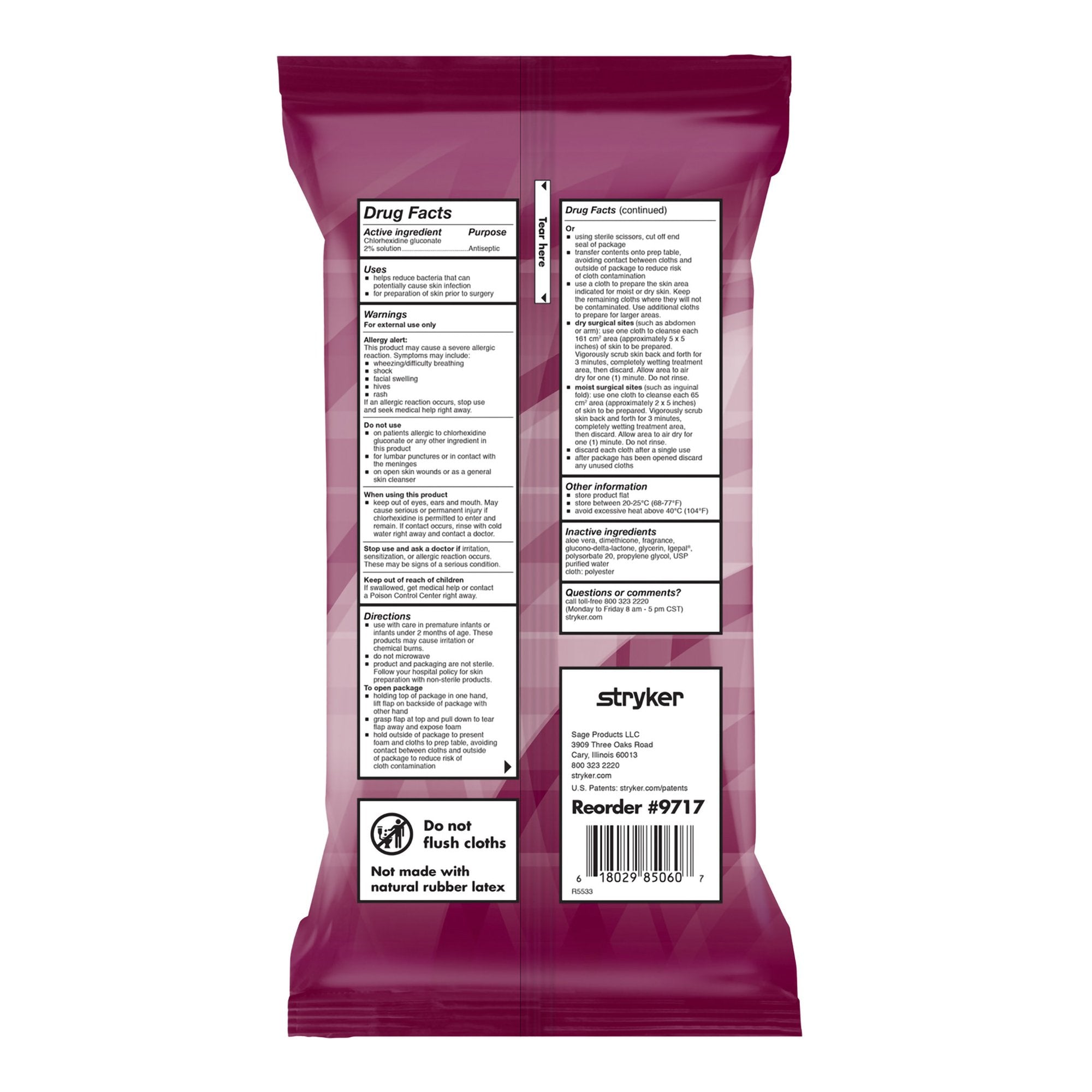 Sage® 2% CHG Preoperative Skin Prep Wipe, 7.5 x 7.5 Inch 9717