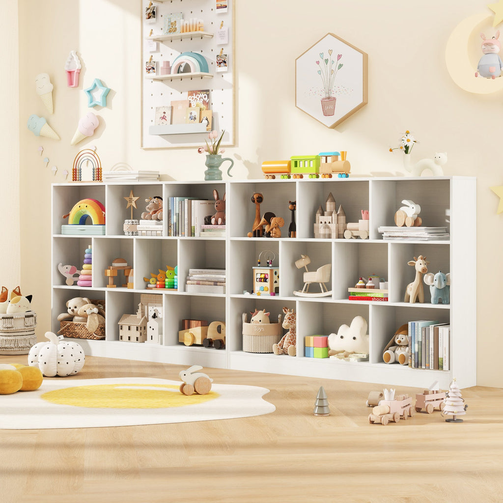 41 inches Wooden Toy Storage Organizer with 10 Cubes for Classroom Daycare Nursery Kindergarten-White