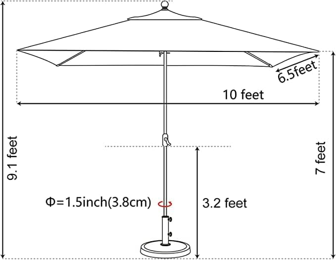 EliteShade USA 10-Year-Non-Fading 6.5x10FT Rectangular Market Umbrella Patio Umbrella Outdoor Table Umbrella with Ventilation, Black